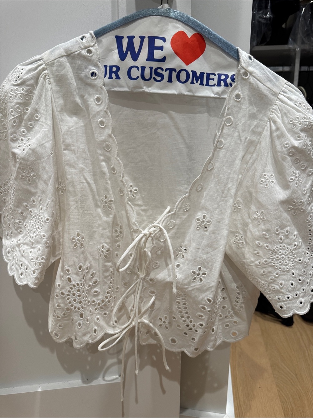 Women's White Eyelet Tie-Front Blouse